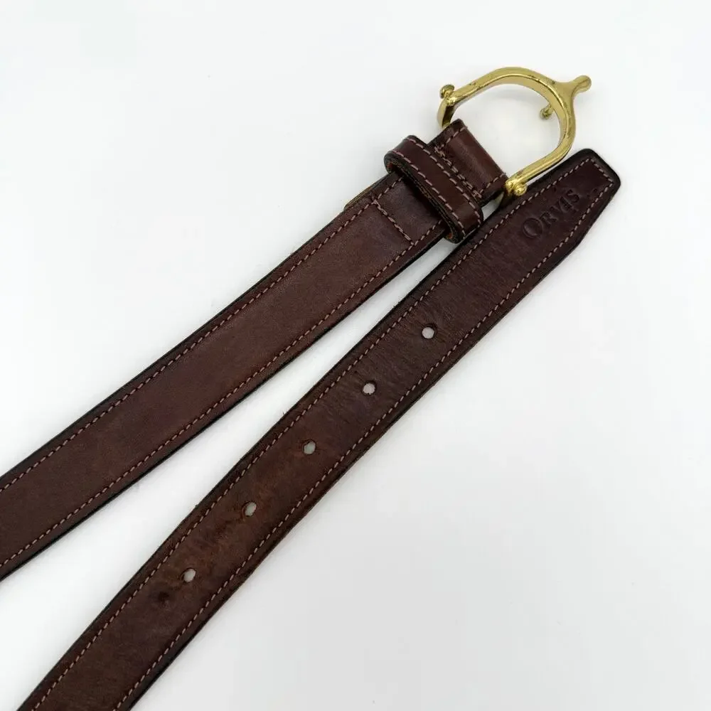 Vintage Orvis Brown Leather Brass Buckle Belt Size 34 English Bridle Made in USA